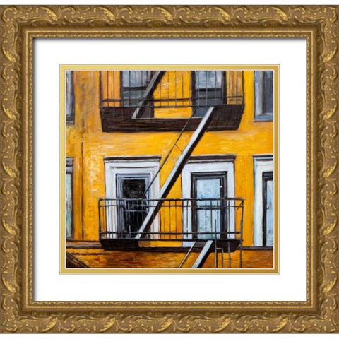 Building Old Fire Escape Gold Ornate Wood Framed Art Print with Double Matting by Atelier B Art Studio