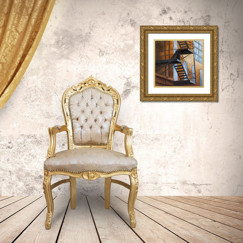 Apartment Building Escape in NYC Gold Ornate Wood Framed Art Print with Double Matting by Atelier B Art Studio