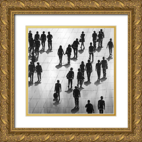 SILHOUETTES OF PEOPLE ON THE STREET Gold Ornate Wood Framed Art Print with Double Matting by Atelier B Art Studio