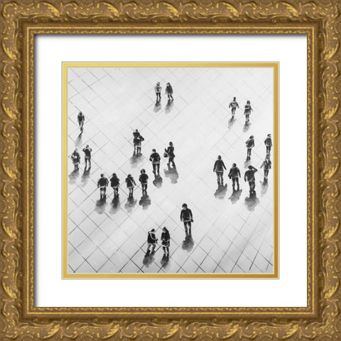Overhead View of People on the Street Gold Ornate Wood Framed Art Print with Double Matting by Atelier B Art Studio