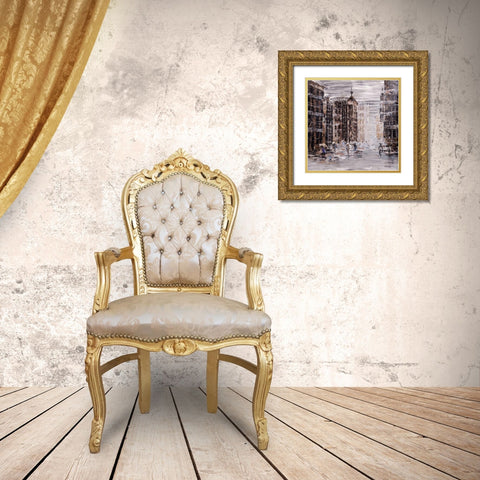 INDUSTRIAL ABSTRACT CITY Gold Ornate Wood Framed Art Print with Double Matting by Atelier B Art Studio