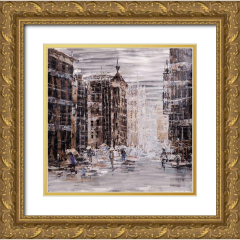 INDUSTRIAL ABSTRACT CITY Gold Ornate Wood Framed Art Print with Double Matting by Atelier B Art Studio