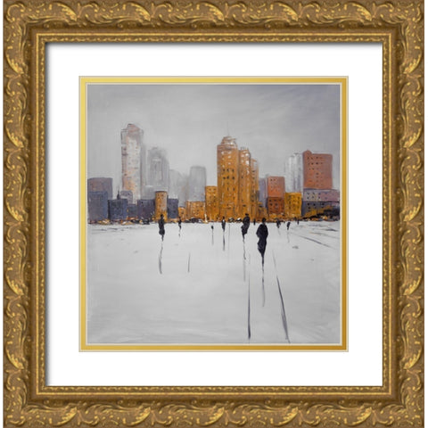 CITY ON THE HORIZON Gold Ornate Wood Framed Art Print with Double Matting by Atelier B Art Studio
