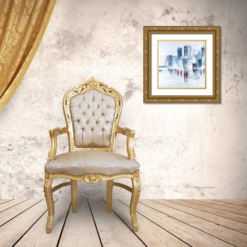 WALK IN THE CITY Gold Ornate Wood Framed Art Print with Double Matting by Atelier B Art Studio