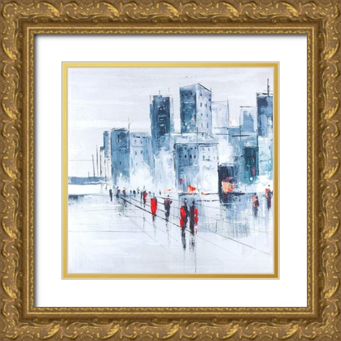 WALK IN THE CITY Gold Ornate Wood Framed Art Print with Double Matting by Atelier B Art Studio