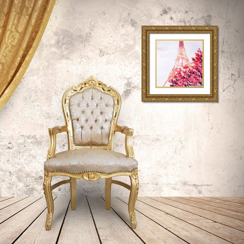 PINK EIFFEL TOWER Gold Ornate Wood Framed Art Print with Double Matting by Atelier B Art Studio