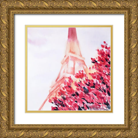 PINK EIFFEL TOWER Gold Ornate Wood Framed Art Print with Double Matting by Atelier B Art Studio
