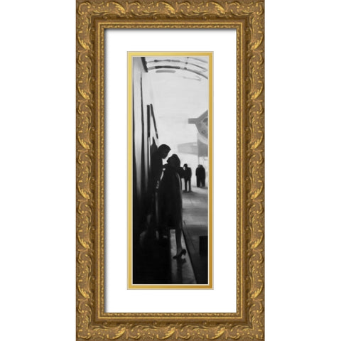 COUPLE AT THE TRAIN STATION Gold Ornate Wood Framed Art Print with Double Matting by Atelier B Art Studio