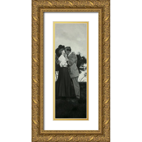 VINTAGE COUPLE KISSING Gold Ornate Wood Framed Art Print with Double Matting by Atelier B Art Studio