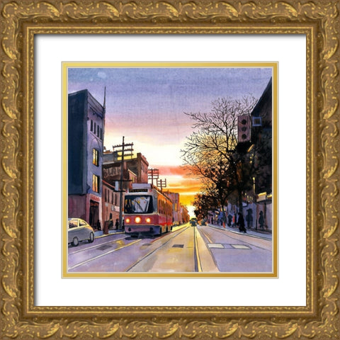 SUNSET STREETSCAPE TO TORONTO Gold Ornate Wood Framed Art Print with Double Matting by Atelier B Art Studio