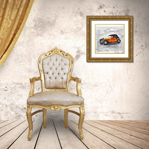 Yellow vintage car toy Gold Ornate Wood Framed Art Print with Double Matting by Atelier B Art Studio