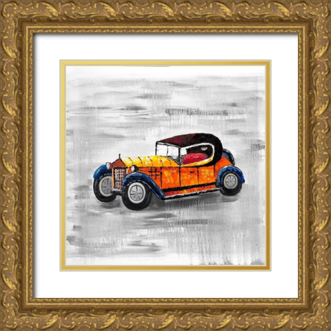Yellow vintage car toy Gold Ornate Wood Framed Art Print with Double Matting by Atelier B Art Studio
