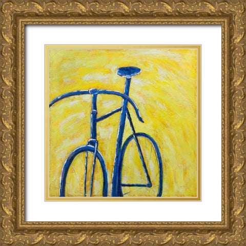 BLUE BIKE ON YELLOW BACKGROUND Gold Ornate Wood Framed Art Print with Double Matting by Atelier B Art Studio