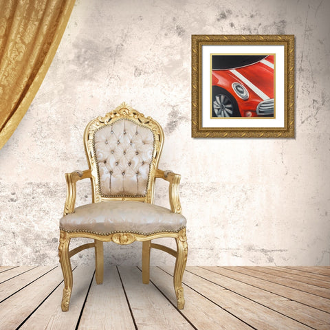 RED CAR WITH WHITE STRIPES CLOSEUP Gold Ornate Wood Framed Art Print with Double Matting by Atelier B Art Studio