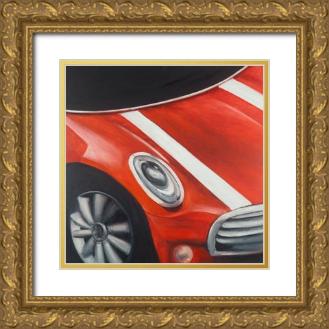 RED CAR WITH WHITE STRIPES CLOSEUP Gold Ornate Wood Framed Art Print with Double Matting by Atelier B Art Studio