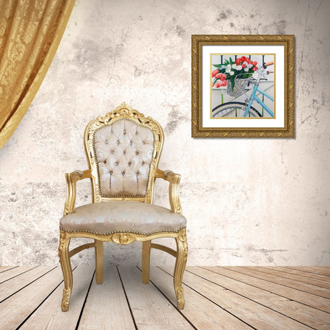 Bicycle with Tulips Flowers in Basket Gold Ornate Wood Framed Art Print with Double Matting by Atelier B Art Studio