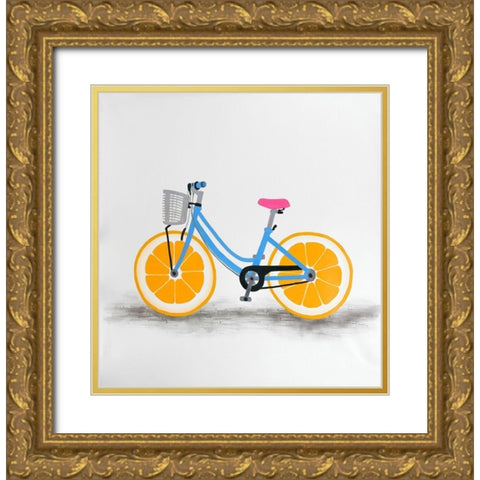 ORANGE WHEEL BIKE Gold Ornate Wood Framed Art Print with Double Matting by Atelier B Art Studio