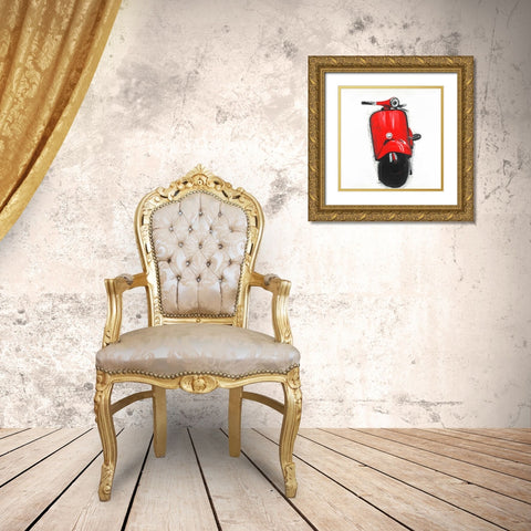 Red Italian Scooter Gold Ornate Wood Framed Art Print with Double Matting by Atelier B Art Studio