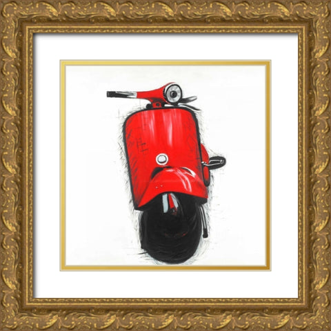 Red Italian Scooter Gold Ornate Wood Framed Art Print with Double Matting by Atelier B Art Studio