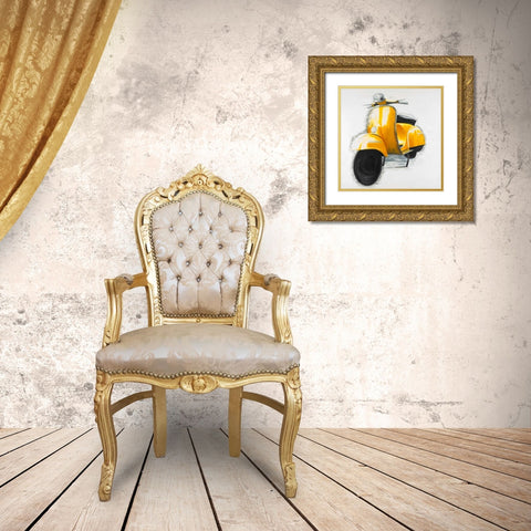 Yellow Italian Scooter Gold Ornate Wood Framed Art Print with Double Matting by Atelier B Art Studio