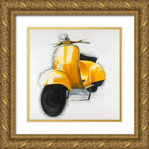 Yellow Italian Scooter Gold Ornate Wood Framed Art Print with Double Matting by Atelier B Art Studio