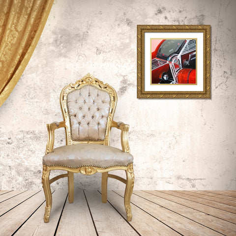 Vintage Red Car Dashboard Gold Ornate Wood Framed Art Print with Double Matting by Atelier B Art Studio
