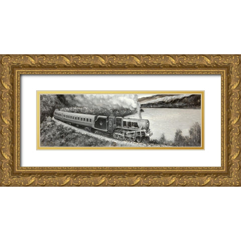 Vintage Locomotive Passenger Gold Ornate Wood Framed Art Print with Double Matting by Atelier B Art Studio