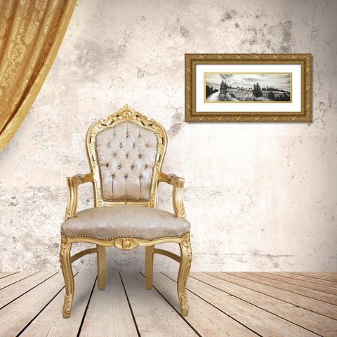 Steam Engine Train Gold Ornate Wood Framed Art Print with Double Matting by Atelier B Art Studio