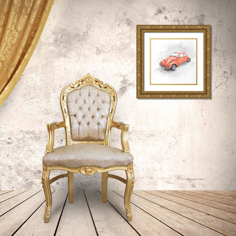 Vintage Red Beetle Gold Ornate Wood Framed Art Print with Double Matting by Atelier B Art Studio