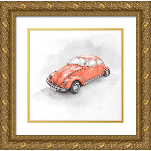 Vintage Red Beetle Gold Ornate Wood Framed Art Print with Double Matting by Atelier B Art Studio
