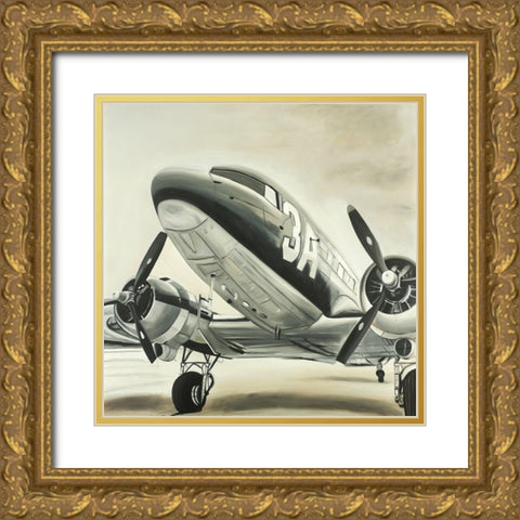 Vintage Airplane Gold Ornate Wood Framed Art Print with Double Matting by Atelier B Art Studio