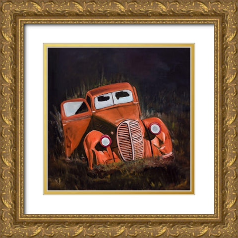 HUMPY OLD CAR BY NIGHT Gold Ornate Wood Framed Art Print with Double Matting by Atelier B Art Studio