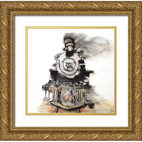 VINTAGE TRAIN Gold Ornate Wood Framed Art Print with Double Matting by Atelier B Art Studio