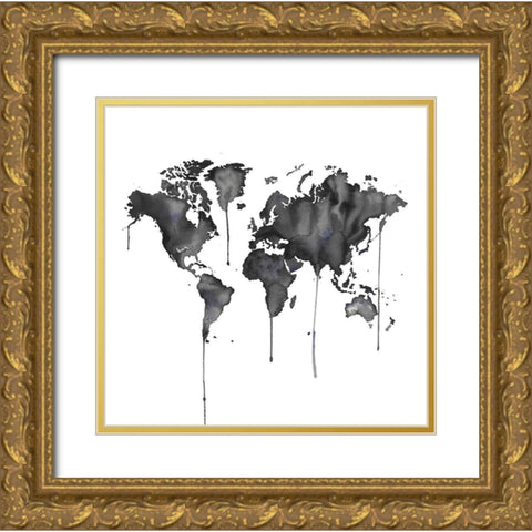 WATERCOLOR WORLD MAP Gold Ornate Wood Framed Art Print with Double Matting by Atelier B Art Studio