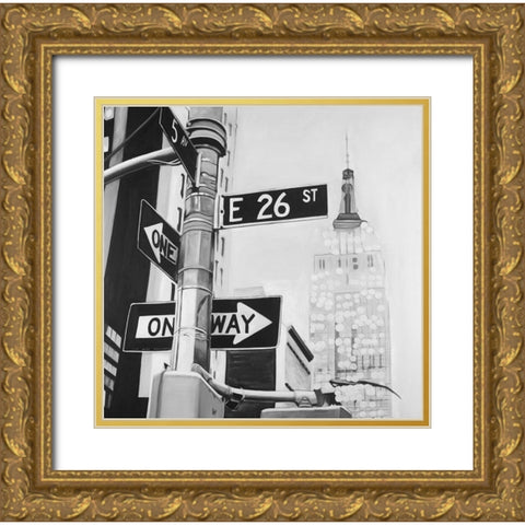 New York City Street Signs Gold Ornate Wood Framed Art Print with Double Matting by Atelier B Art Studio