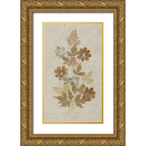 Delicate Dried Flowers arrangement on rice paper  Gold Ornate Wood Framed Art Print with Double Matting by anonymous