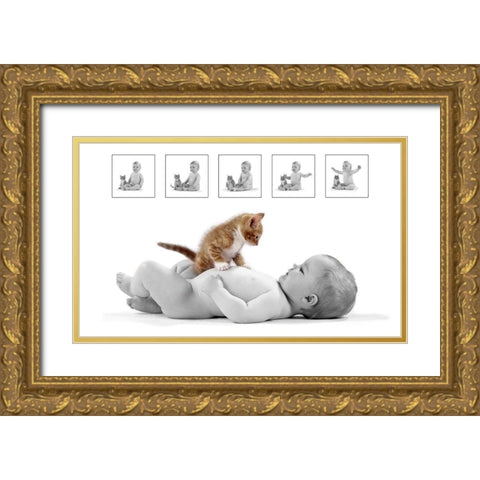 Kitten and baby Gold Ornate Wood Framed Art Print with Double Matting by Hoenderkamp, Patrick
