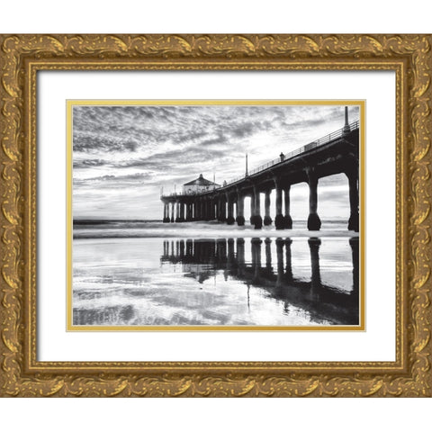 Manhattan Beach Pier, California Gold Ornate Wood Framed Art Print with Double Matting by Anonymous