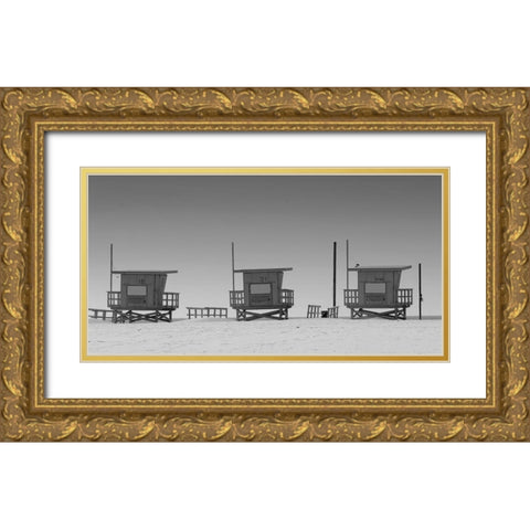 Lifeguard Shacks, Venice Beach Gold Ornate Wood Framed Art Print with Double Matting by Anonymous