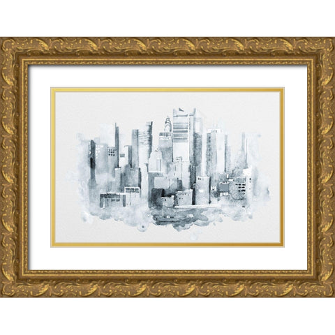Manhattan Aquarell Gold Ornate Wood Framed Art Print with Double Matting by Anonymous