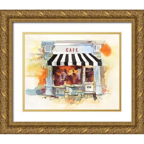 Euro Cafe Gold Ornate Wood Framed Art Print with Double Matting by Anonymous