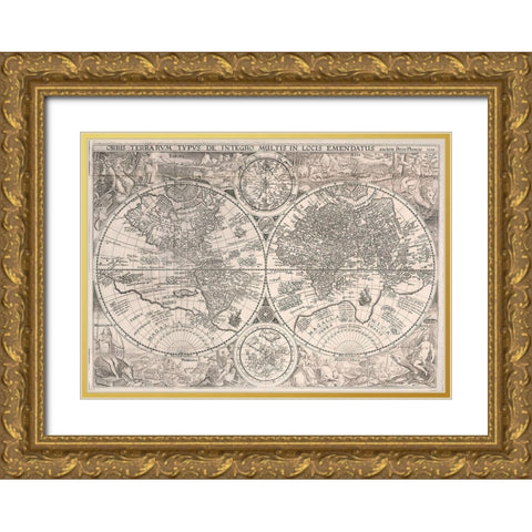 World Map 1594 Gold Ornate Wood Framed Art Print with Double Matting by Plancio, Petro
