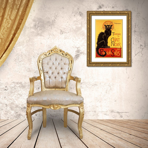 Le Chat Noir, 1896 Gold Ornate Wood Framed Art Print with Double Matting by Steinlen, Theophile