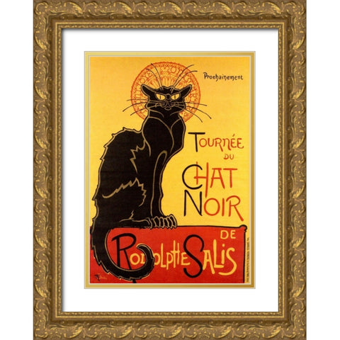 Le Chat Noir, 1896 Gold Ornate Wood Framed Art Print with Double Matting by Steinlen, Theophile