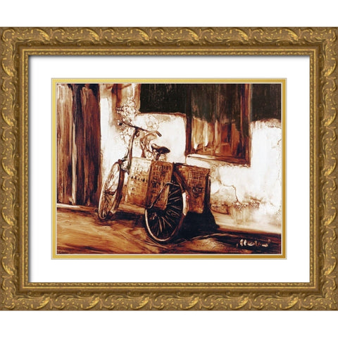 Cottage Bicycle Gold Ornate Wood Framed Art Print with Double Matting by Sipos, Judit