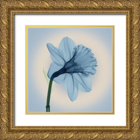 Veiled Blossom, Blue Gold Ornate Wood Framed Art Print with Double Matting by Anonymous