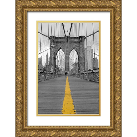 Brooklyn Bridge Couple Gold Ornate Wood Framed Art Print with Double Matting by Anonymous