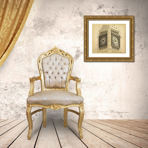 Big Ben Vintage Gold Ornate Wood Framed Art Print with Double Matting by Anonymous