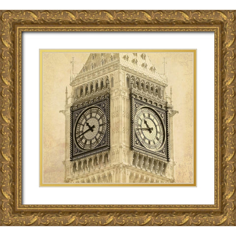 Big Ben Vintage Gold Ornate Wood Framed Art Print with Double Matting by Anonymous