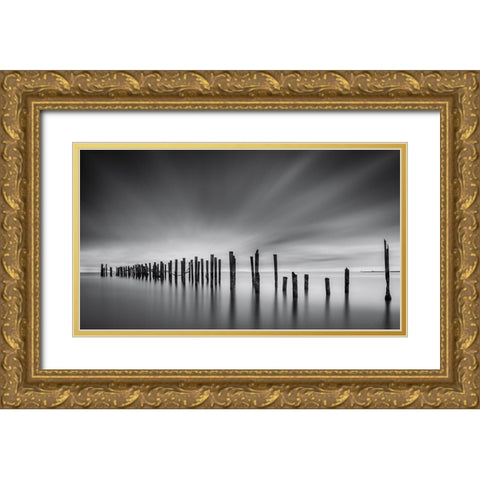 Fine Art Seascape Gold Ornate Wood Framed Art Print with Double Matting by Andritoiu, M.
